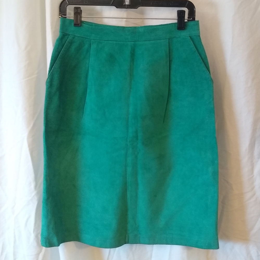 Green suede skirt